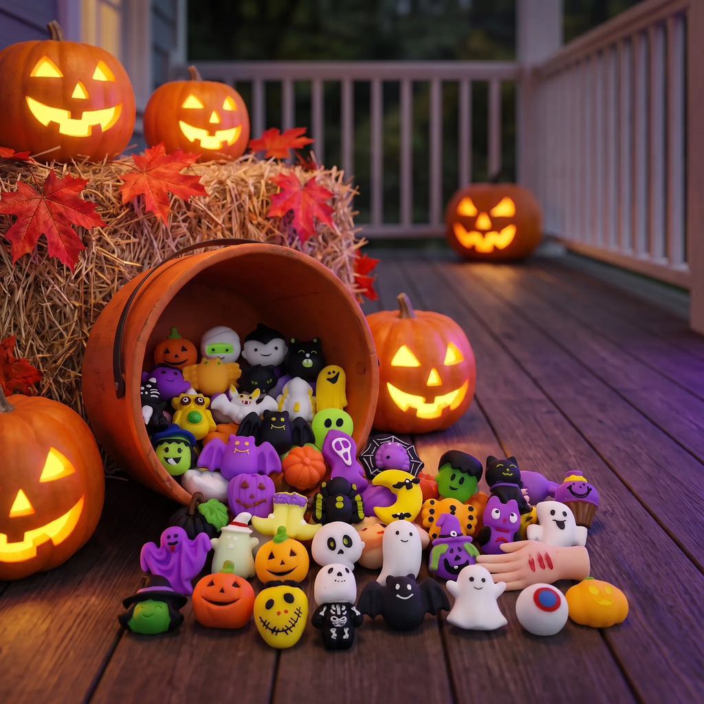 Halloween Mini Mochi Squishy Toys, Random Colors Cute Pumpkin Ghost Squeeze Toys, Stress Relief Fidget Toys for Kids, Halloween Party Favors & Goodie Bag Fillers