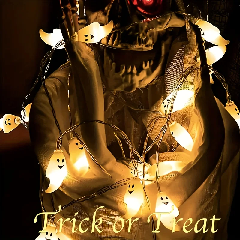 Halloween Ghost Shape LED Fairy Lights Battery Operated Spooky Glow String Horror Decor Prop For Home Holidays Party Decor Lamp