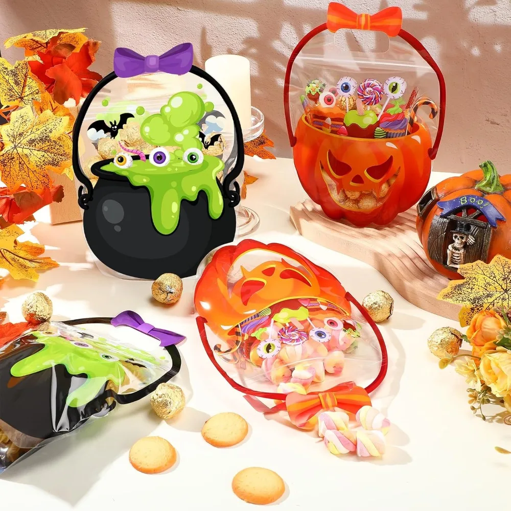 Bulk Halloween Plastic Candy Bags with Assorted Spooky Prints – Perfect for Classroom Snacks, Trick-or-Treat, and Halloween Party Favor Supplies