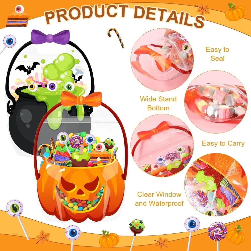Bulk Halloween Plastic Candy Bags with Assorted Spooky Prints – Perfect for Classroom Snacks, Trick-or-Treat, and Halloween Party Favor Supplies
