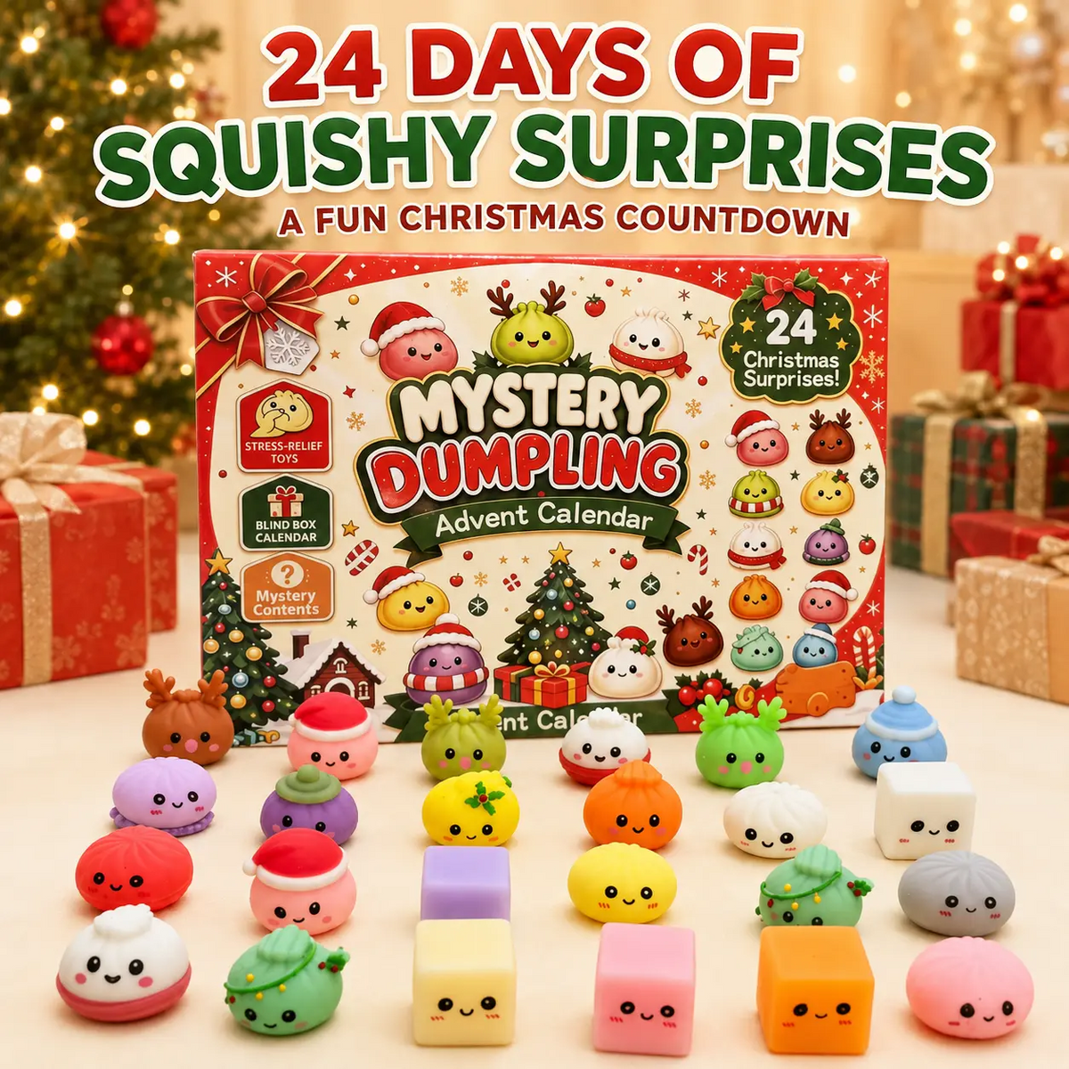 Christmas Squishy Advent Calendar 24 Day Countdown Surprise Box Dumpling Squishies Slow Rebound Squeeze Sensory Gift Decor
