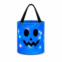 Halloween Luminous Pumpkin Candy Bucket, Hand-Held LED Fabric Candy Bag, Holiday Party Decoration Gift