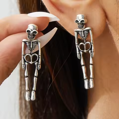 New Halloween Skull Skeleton Drop Earrings for Women Fashion Trend Gothic Jewelry Gift Hip Hop Rock Cool Dropped Earrings Men