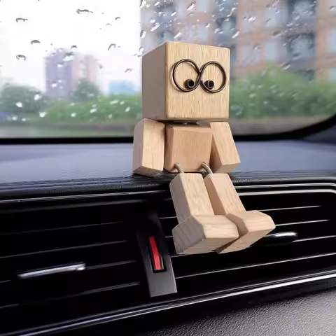 Shaking Man Statue Handmade Wooden Man Figurine with Shaking Feet Unique Car Dashboard Decoration Desktop Ornament for Home