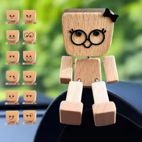 Shaking Man Statue Handmade Wooden Man Figurine with Shaking Feet Unique Car Dashboard Decoration Desktop Ornament for Home