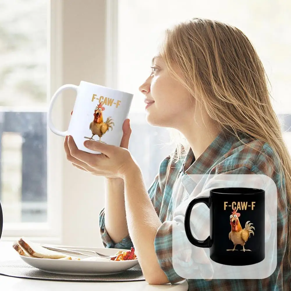 Coffee Mug Ceramic Funny F-Caw-F Chicken FCAWF Coffee Cup Mugs Farmhouse Themed Mug Animal Tea Cup Christmas Gift For Friends