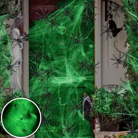 Halloween Fluorescent Spider Webs,Glow In The Dark Spider Webs,Halloween Cobweb,Outdoor Horror Decorations