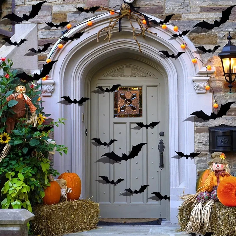 Halloween 3D Black Bat Wall Stickers For Home Room Indoor Decoration Scary Props Kids Party Favors Wall Decals Window Sticker