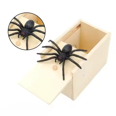 Simulation Spider With Wooden Box Kids Favors Tricky Prank Joke Toy Haunted House Horror Props Halloween Party Decor Supplies
