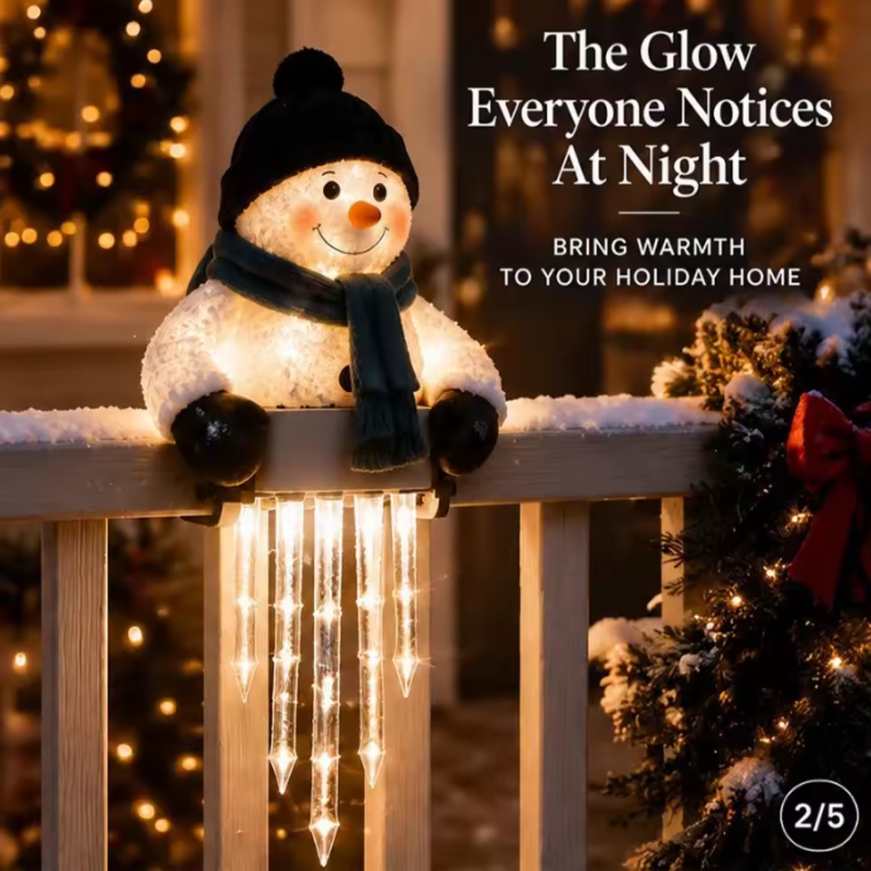 Outdoor Snowman Icicle LED Decoration for Christmas Porch Railing Warm Seasonal Holiday Display 101ch