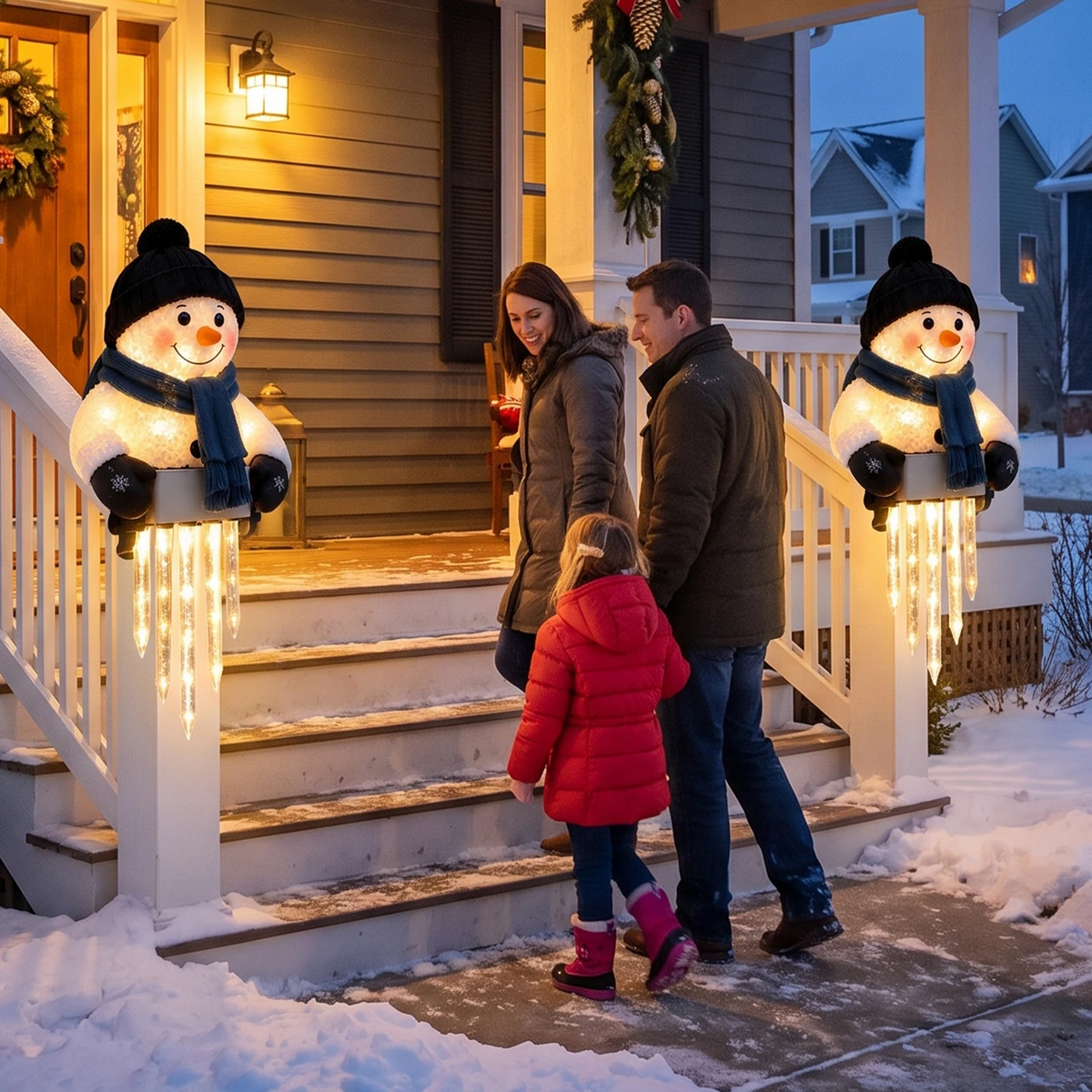 Outdoor Snowman Icicle LED Decoration for Christmas Porch Railing Warm Seasonal Holiday Display 101ch