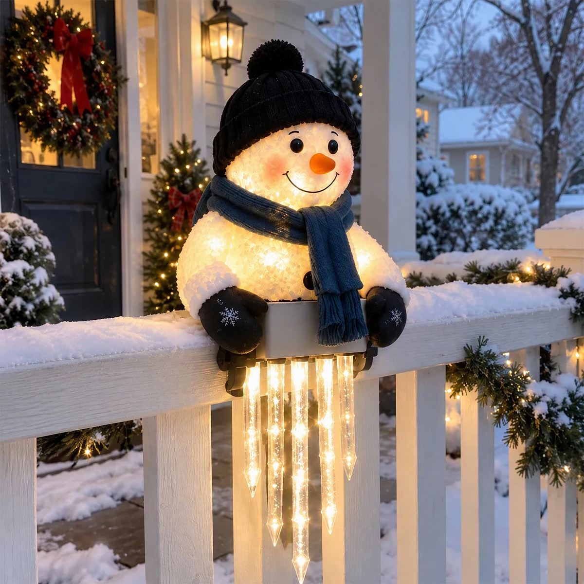 Outdoor Snowman Icicle LED Decoration for Christmas Porch Railing Warm Seasonal Holiday Display 101ch