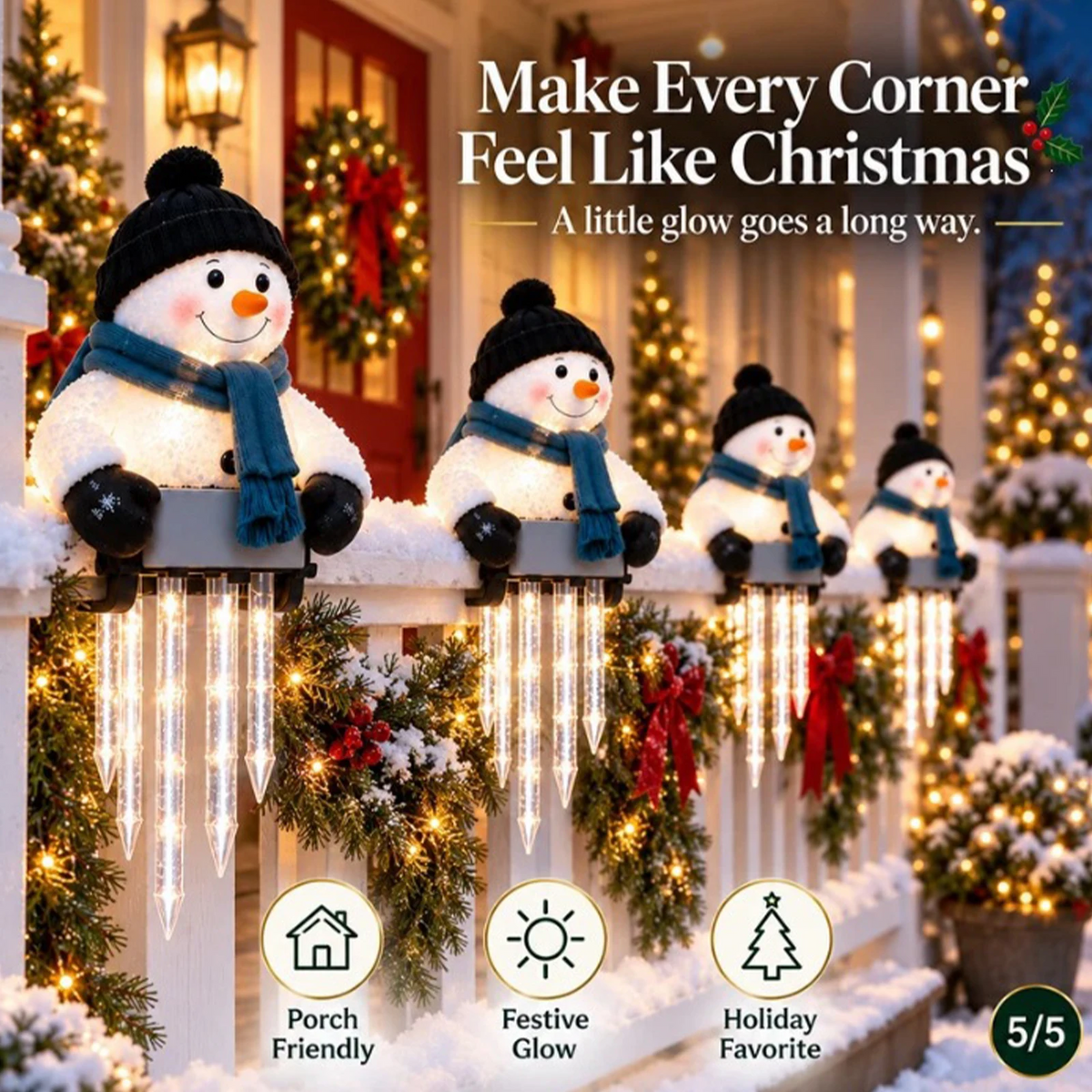 Outdoor Snowman Icicle LED Decoration for Christmas Porch Railing Warm Seasonal Holiday Display 101ch