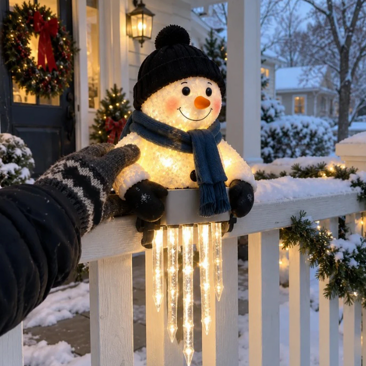 Outdoor Snowman Icicle LED Decoration for Christmas Porch Railing Warm Seasonal Holiday Display 101ch