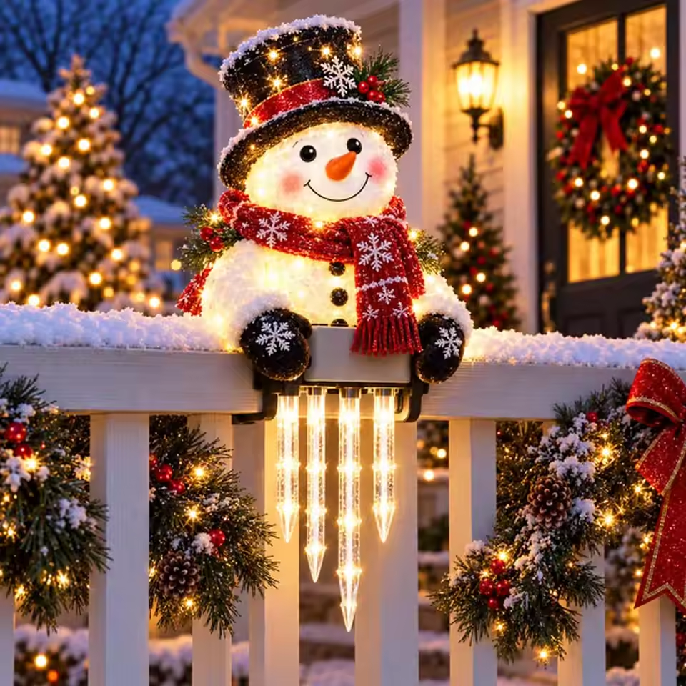 Outdoor Snowman Icicle LED Decoration for Christmas Porch Railing Warm Seasonal Holiday Display 101ch