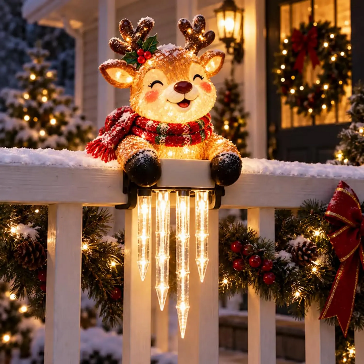 Outdoor Snowman Icicle LED Decoration for Christmas Porch Railing Warm Seasonal Holiday Display 101ch