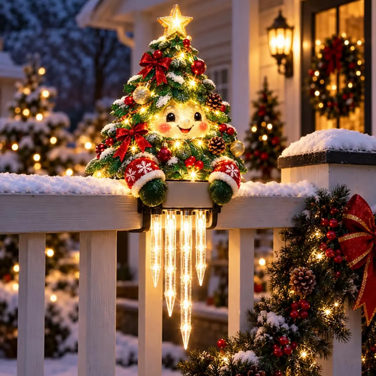 Outdoor Snowman Icicle LED Decoration for Christmas Porch Railing Warm Seasonal Holiday Display 101ch
