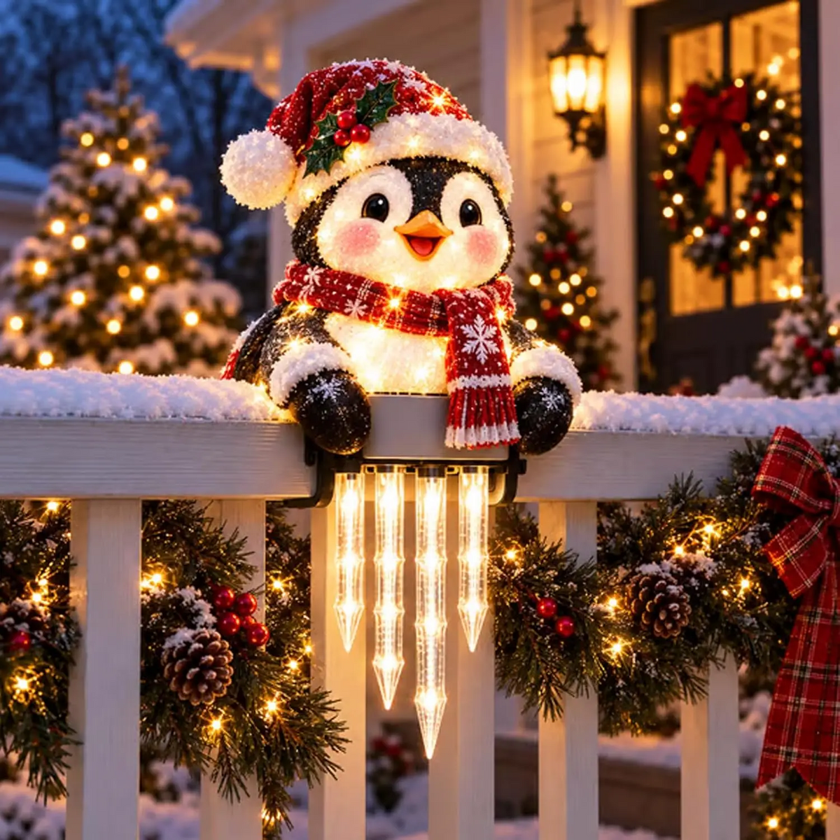 Outdoor Snowman Icicle LED Decoration for Christmas Porch Railing Warm Seasonal Holiday Display 101ch
