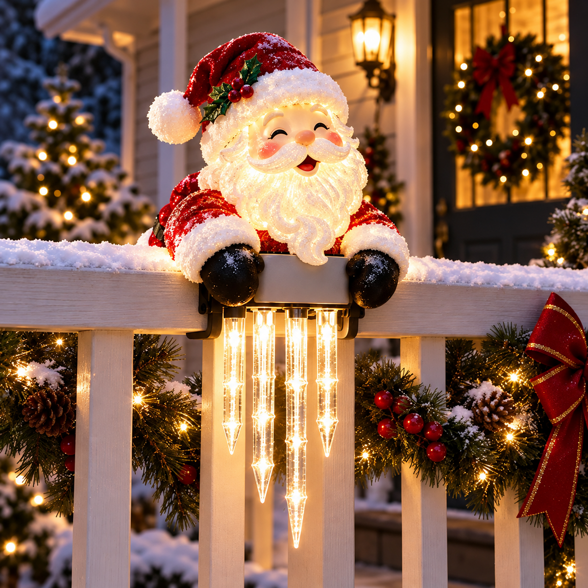 Outdoor Snowman Icicle LED Decoration for Christmas Porch Railing Warm Seasonal Holiday Display 101ch