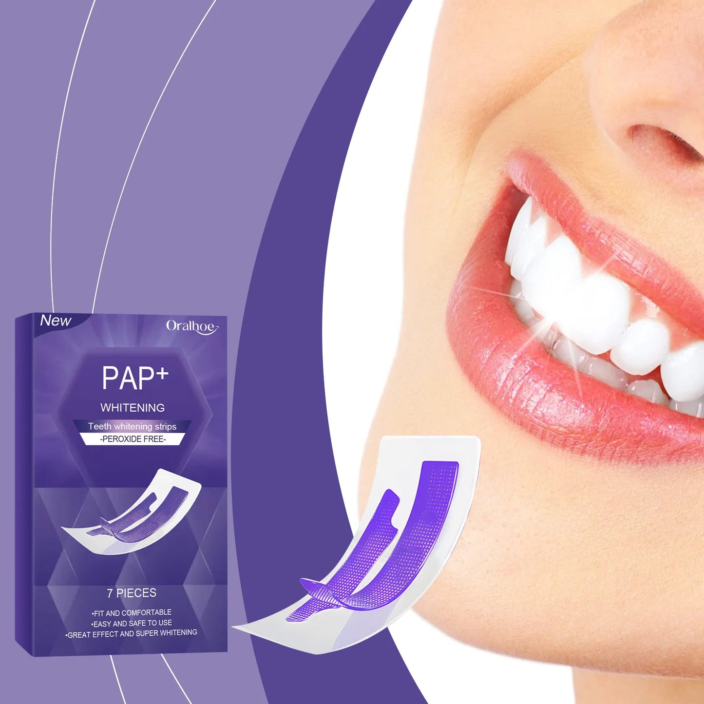 Teeth Whitening Strips — Peroxide-Free, Enamel Safe, 7-Day Bright Smile